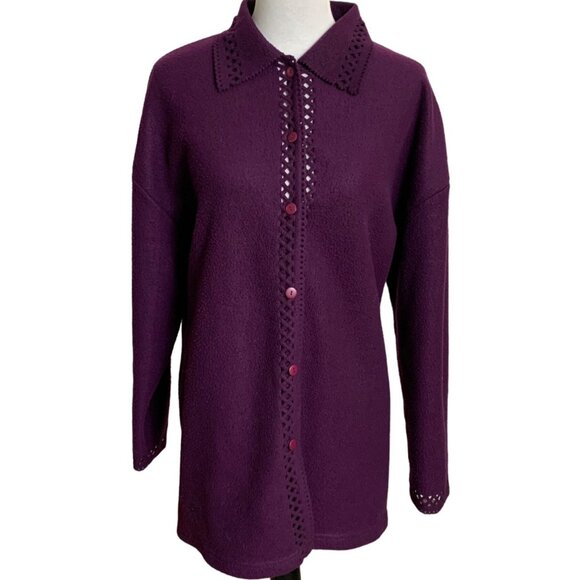 Cherokee Purple Cardigan Perforated Button Up Knit Sweater Size XL Soft Cozy Top - Picture 16 of 16